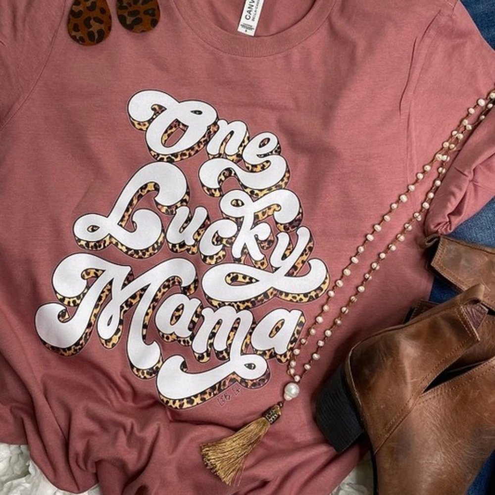 Mauve One Lucky Mama Leopard Graphic Cotton Tee